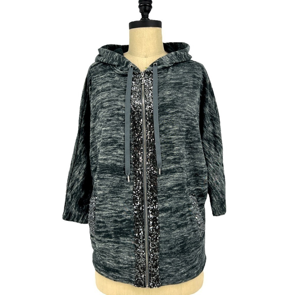 JUICY Couture Y2K women's Small black full zip sequins, pockets hooded jacket S